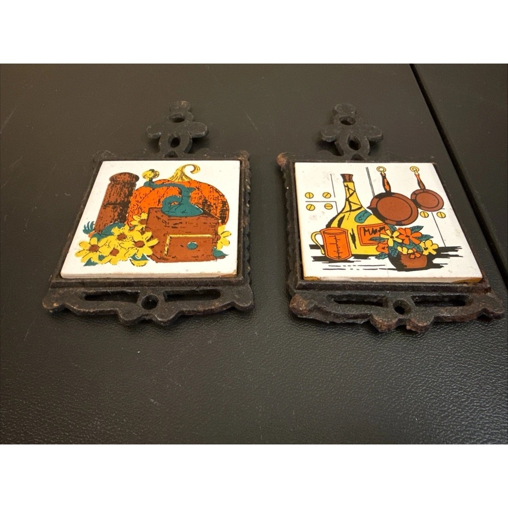Vintage Cast Iron Tile Trivet SAN-HUAN Taiwan RETRO